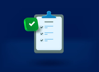 Aufkleber - paper schedule with checkmark icon. 3d vector illustration