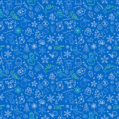 Poster - Christmas seamless pattern with doodle elements. Vector