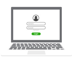 Poster - laptop with authorization, login and password of the user to the system or account, vector illustrat