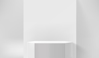 Poster - Empty white showcase with whiie stand. 3d vector presentation mockup