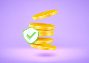 Aufkleber - Money with shield. Security concept. 3d vector illustration