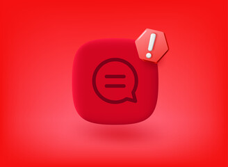 Aufkleber - Chat app icon with exclamation point pictogram. Vector 3d illustration