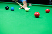Billiard Table With Cue And Ball