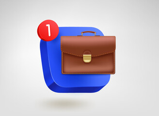 Fototapete - Business case concept. 3d vector mobile application icon with notification