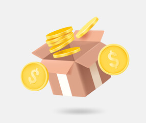 Aufkleber - Mail box with golden coins. Receiving gift concept. 3d vector isolated illustration