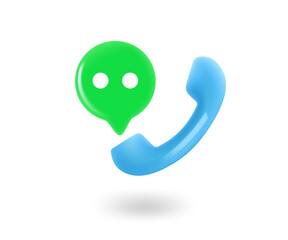 Poster - сTalking by phone concept. Telephone tube with speech cloud. 3d vector icon isolated on white background