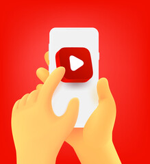 Aufkleber - Pushing on a video player icon. 3d vector concept
