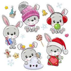 Wall Mural - cute cartoon rabbits isolated on a white background