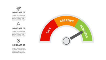 Speedometer infographic with 3 elements template for web, business, presentations, vector illustration. Business data visualization.