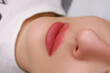 © Roman - close-up of the lips of models on which permanent makeup was done in watercolor technique
