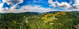 Fototapeta Niebo - góry, Beskid Śląski w Polsce, panorama z lotu ptaka latem w okolicach przełęczy Salmopol w Szczyrku
