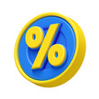 Icon percent 3d render yellow and blue
