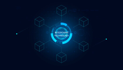 Poster - Abstract blockchain technology cryptocurrency and fintech square cube crypto operations Connect block, data transmission, new technology system, Vector illustration.