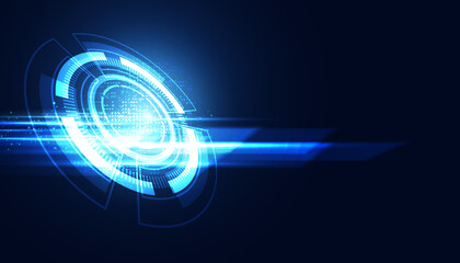 Poster - Abstract Circle Digital Circuit Concept Light Speed Blue Digital Copy Space for Text Wallpaper Background Futuristic Modern