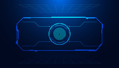 Poster - Abstract Square Interface Modern Background Concept Fingerprint Digital Scanning Visual Security System Authentication Login