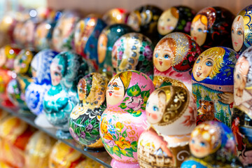 Wall Mural - Russian folk souvenirs nesting dolls. Tourism in Russia.