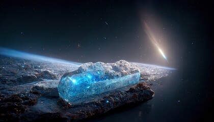 Poster - An asteroid flies past a planet in outer space. 3D illustration