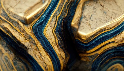 Poster - A deep crack in a marble slab of blue and gold shades. 3D rendering