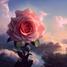 Fairy Rose Close-up. Beautiful Pink Rose, Flowers. Fantasy Flower Garden, Floral Background. 3D Illustration.