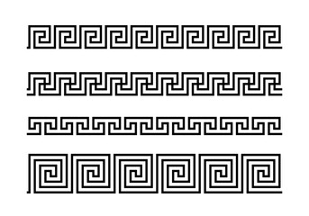 Greek key ornaments collection. Meander pattern set. Repeating geometric meandros motif. Greek fret design. Ancient decorative border. Vector