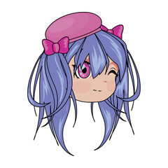 Sticker - winking anime girl face