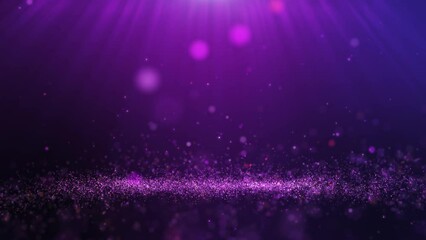 Wall Mural - Glitter purple particles stage and light shine abstract background. Flickering particles with bokeh effect.