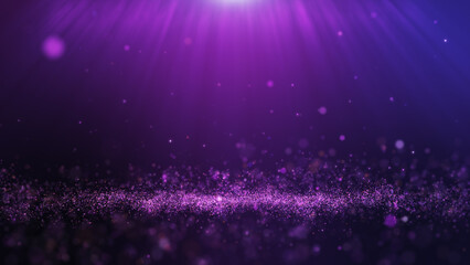 Wall Mural - Glitter purple particles stage and light shine abstract background. Flickering particles with bokeh effect.
