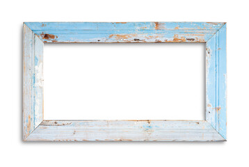 Poster - Wooden grunge frame, painted blue and white isolated on white background with clipping path included.