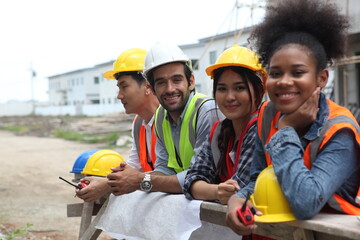 engineering team or worker team they are working at construction site