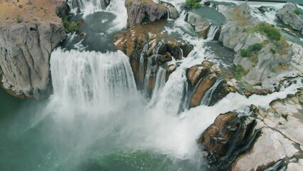 Sticker - Shoshone waterfalls, Idaho. Aerial overhead view from drone