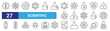 set of 27 outline web scientific icons such as dna, microbiology, moon, germs, chemistry, parasite, ferment, nuclear vector thin icons for web design, mobile app.