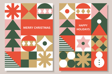 Set of geometric tile Christmas background designs. Applicable to greeting card, poster, flyer, web banner, etc.