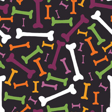 Bones Halloween Seamless Repeating Background Pattern. Colors Of Orange, Black, Green, Purple And White