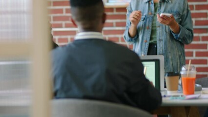 Aufkleber - High five, success and global teamwork with woman, business meeting leader and collaboration in diversity office. Happy, smile or excited digital marketing workers with partnership or b2b growth deal