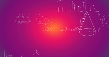 Image of handwritten mathematical formulae over pink background