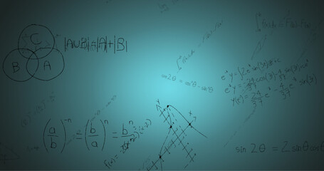 Image of handwritten mathematical formulae over blue background
