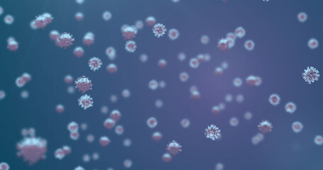 Poster - Image of virus cells floating on blue background