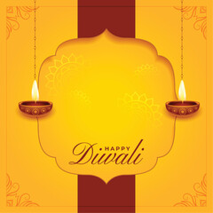Canvas Print - happy diwali background with hanging diya and text space vector illustration