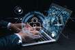 © Thapana_Studio - Cybersecurity and privacy concepts to protect data. Lock icon and internet network security technology. Businessmen protecting personal data on laptop and virtual interfaces.