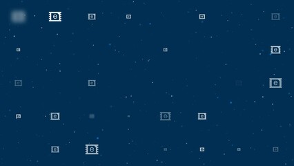 Poster - Template animation of evenly spaced eSIM symbols of different sizes and opacity. Animation of transparency and size. Seamless looped 4k animation on dark blue background with stars