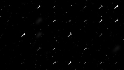 Poster - Template animation of evenly spaced adjustable wrench symbols of different sizes and opacity. Animation of transparency and size. Seamless looped 4k animation on black background with stars
