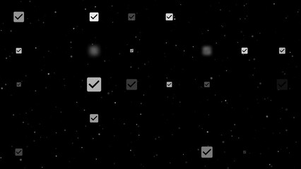 Poster - Template animation of evenly spaced checkbox symbols of different sizes and opacity. Animation of transparency and size. Seamless looped 4k animation on black background with stars