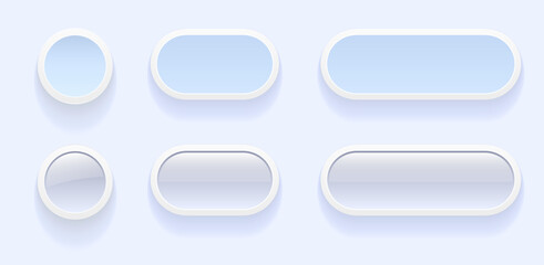 Aufkleber - White blue buttons for user interface, simple circle 3D modern design