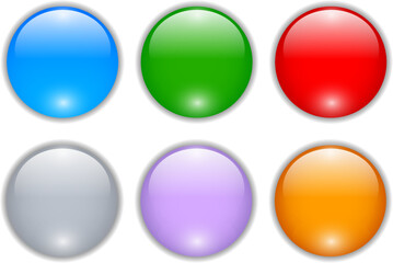 Aufkleber - 3D shiny multicolored buttons collection, glossy circle icons vector illustration set.