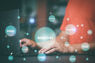 Marketers use laptops to analyze marketing strategies, modern marketing business ideas, use online technologies and advertising through websites and media, to plan future growth.