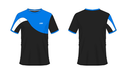 Wall Mural - T-shirt blue and black soccer or football template for team club on white background. Jersey sport, vector illustration eps 10.
