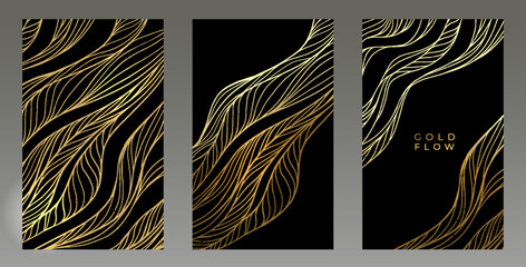Aufkleber - Gold lines template, artistic covers design, colorful luxury backgrounds. Trendy pattern, graphic poster, cards. Vector illustration