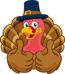 Wall Mural - Turkey Pilgrim Hat Thanksgiving Cartoon Character