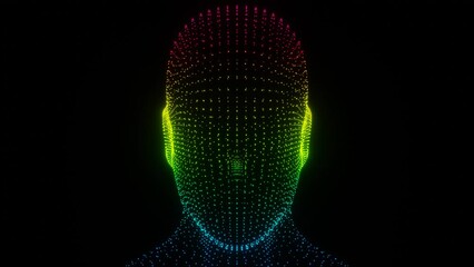 Leinwandbilder - Beautiful Abstract colourful Intelligence face scanner. Facial recognition Background pattern for design. 3d rendering illustration Background pattern for design. Loops video.	