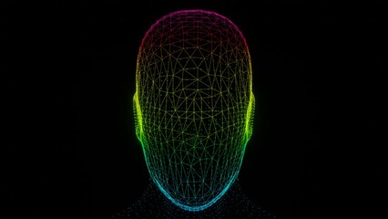 Leinwandbilder - Beautiful Abstract colourful Intelligence face scanner. Facial recognition Background pattern for design. 3d rendering illustration Background pattern for design. Loops video.	